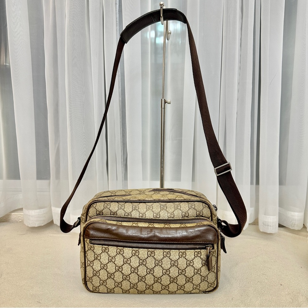 GUCCI Supreme Web Sherry Line Shoulder Crossbody Bag Purse GG PVC Leather